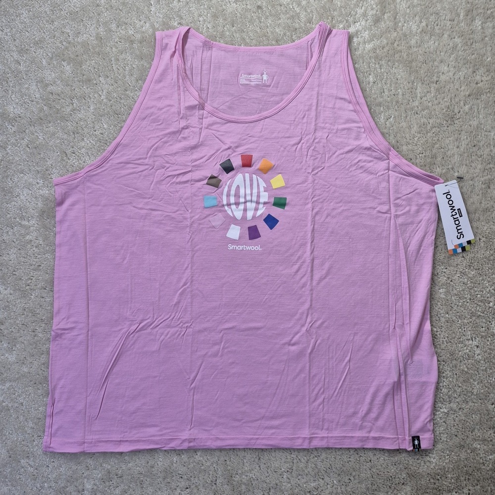 Smartwool Tank Top Shirt Mens 2XL Pink Ultralite Merino Wool Logo Pride Colorful